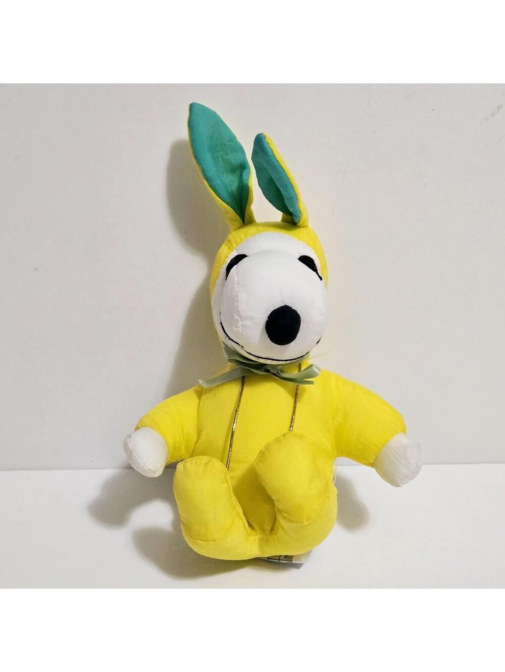 Vintage Peanuts Easter SNOOPY Plush Bunny Rabbit Nylon Whitmans Mini 8.5" Yellow